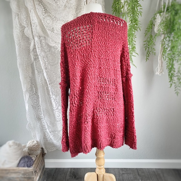 BAND OF GYPSIES | Maroon Wine Chunky Knit Cardigan - Picture 4 of 6